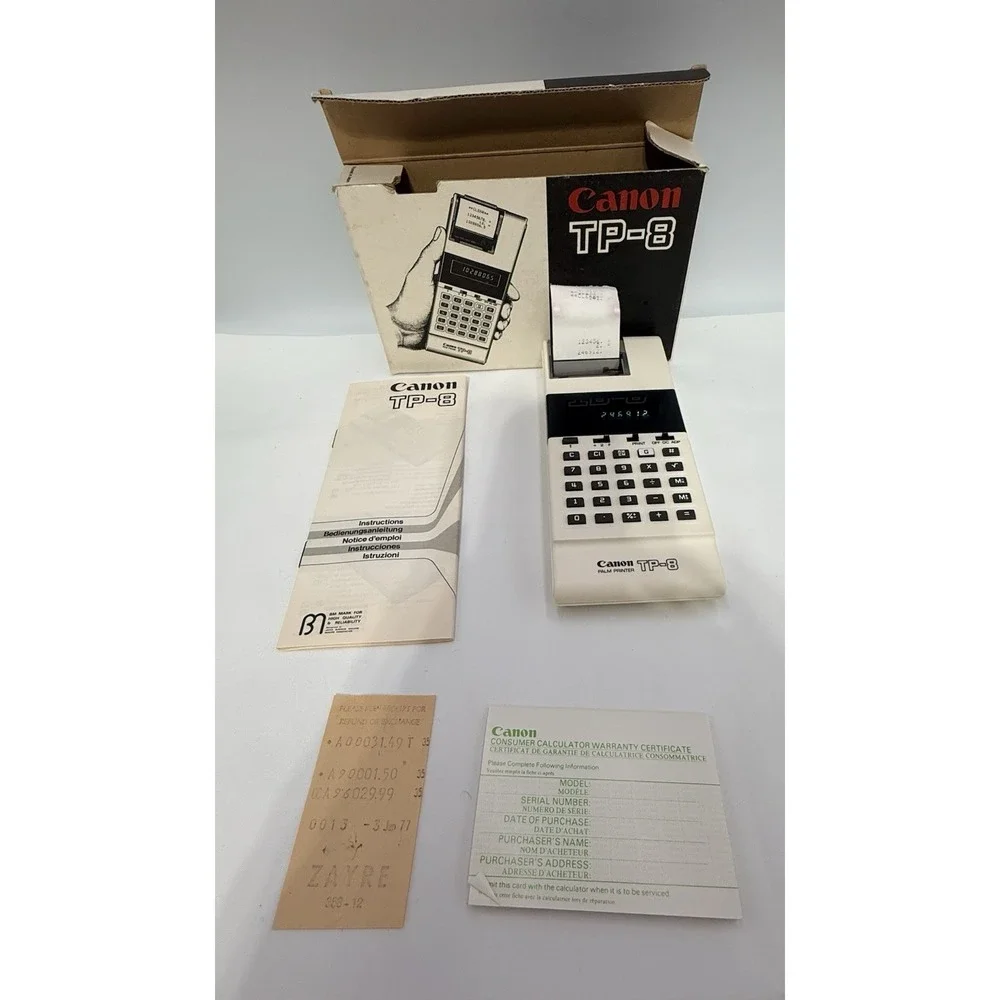 Vintage Canon TP-8 Pocket Printer Calculator Adding Machine Original Box, Works!